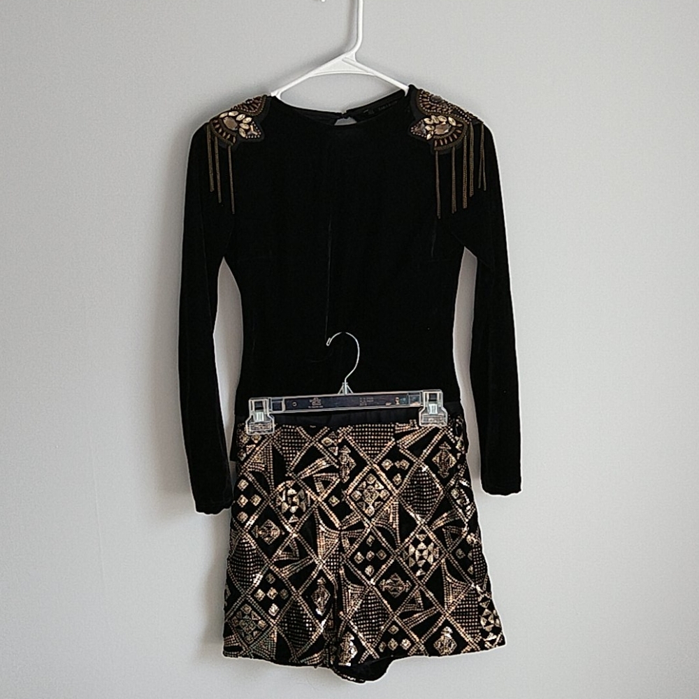 Zara sequin shorts + black bodysuit